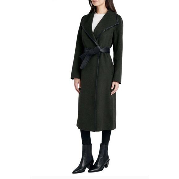 Tahari Women’s Faux Leather Trim Belter Wrap Coat Olive XXL MSRP $350 - Picture 6 of 7